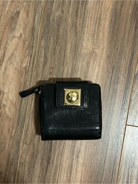Banana Republic Black Leather Zip Card & Key Holder with Gold Accent